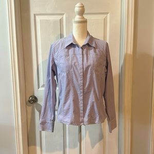 Liz Claiborne Large ladies top. Long-sleeve, light-blue, EUC. Like new